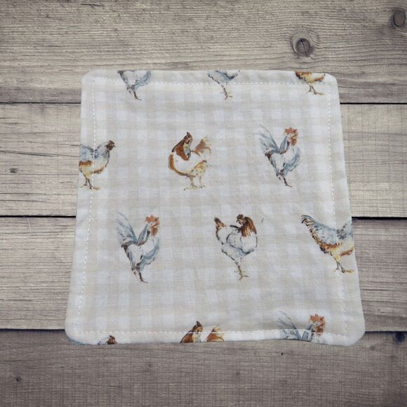 Jar Gripper, Handmade Jar Opener, Brown Gingham With Chickens - Picture 1 of 2